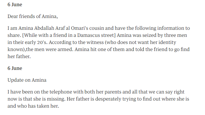 An extract from the end of the Gay Girl in Damascus blog, which has since been deleted