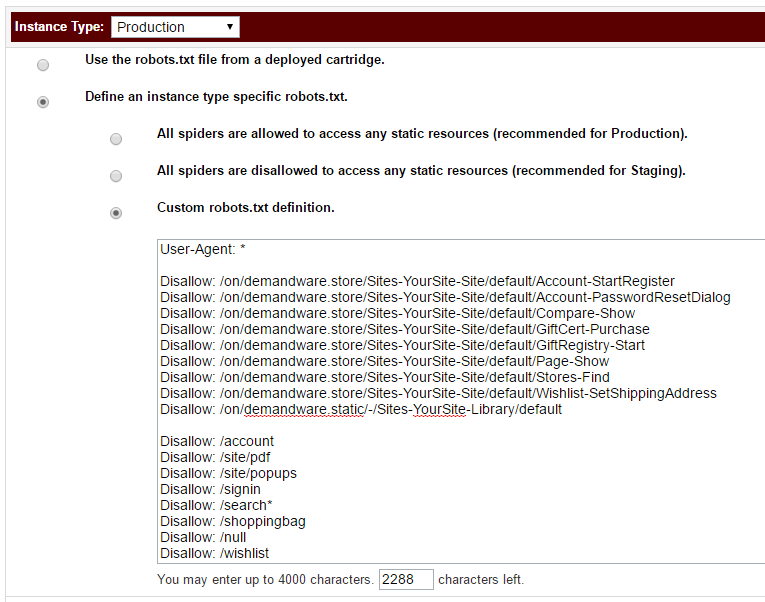 Production Robots configuration in Demandware