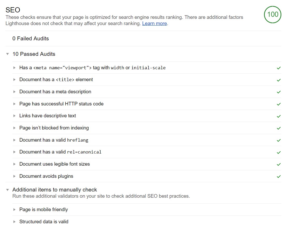 Google Lighthouse SEO checks