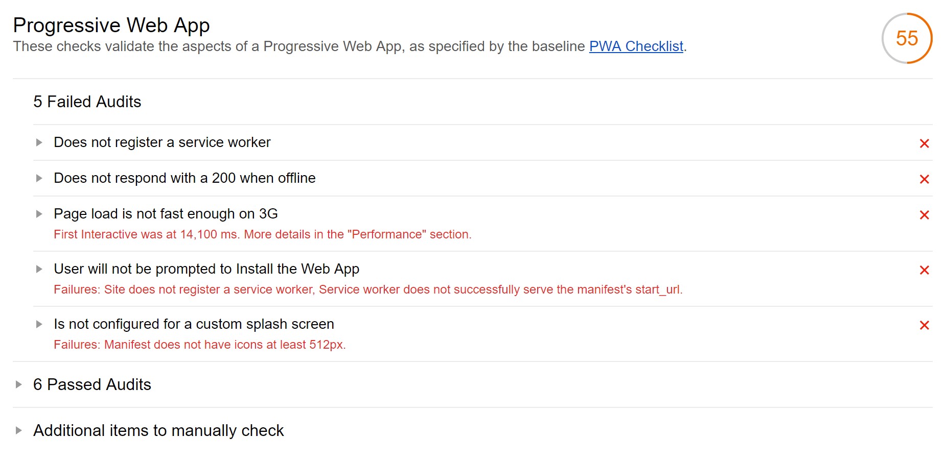 Google Lighthouse Progressive Web App