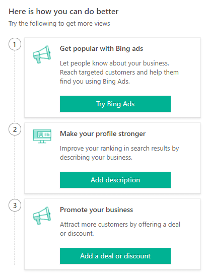 A picture example of Bing Places for Business suggesting improvements.