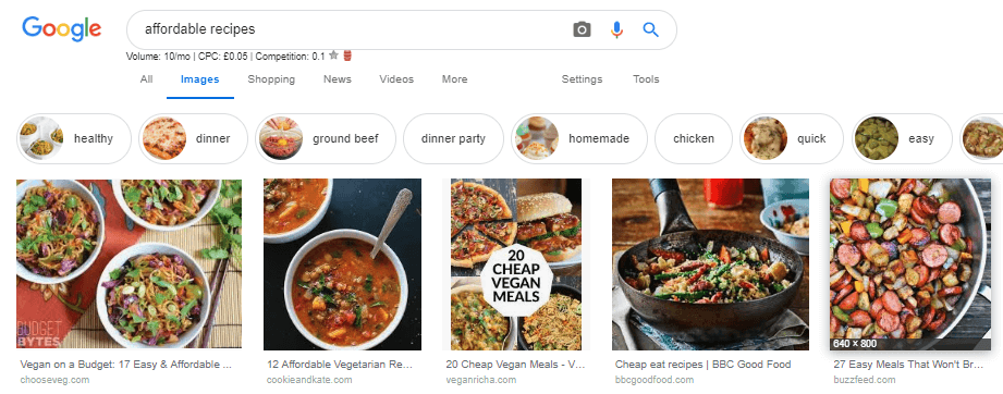 Google image search cheap food examples