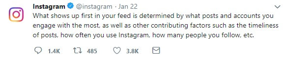 Instagram algorithm tweet