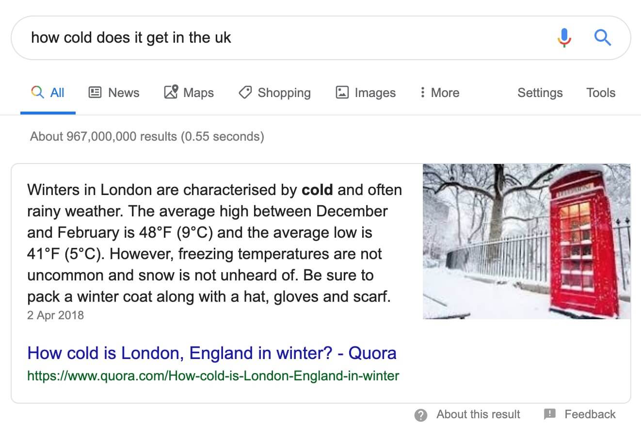 An example of a Google Featured Snippet.