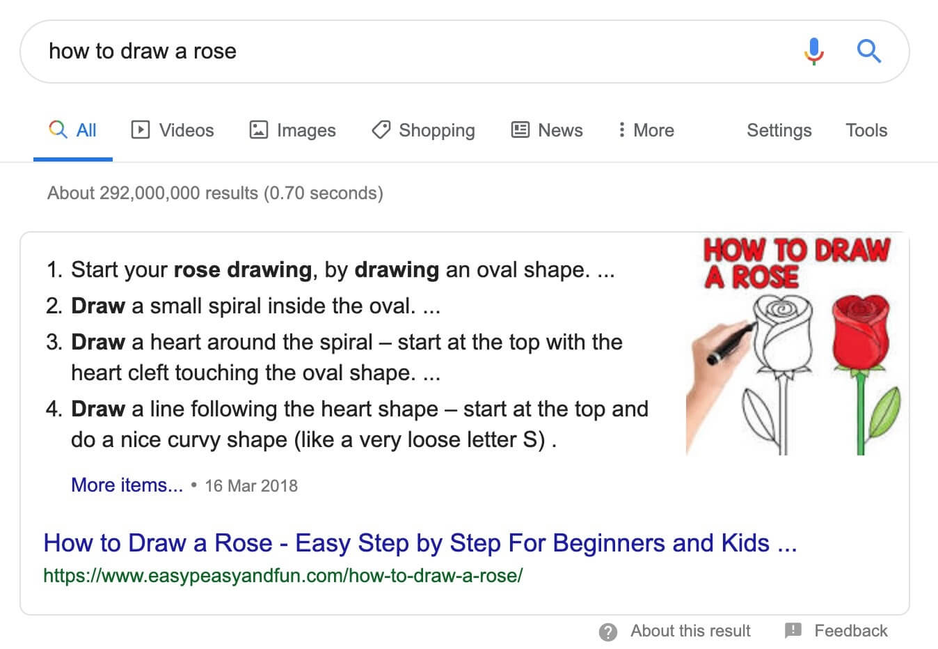 Numbered list Featured Snippet example.