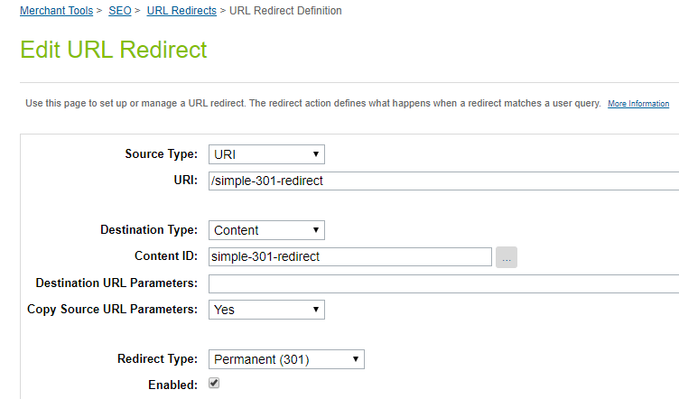 The Salesforce URL redirect form.