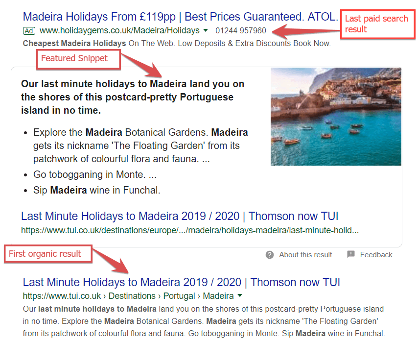 An example of a featured snippet.