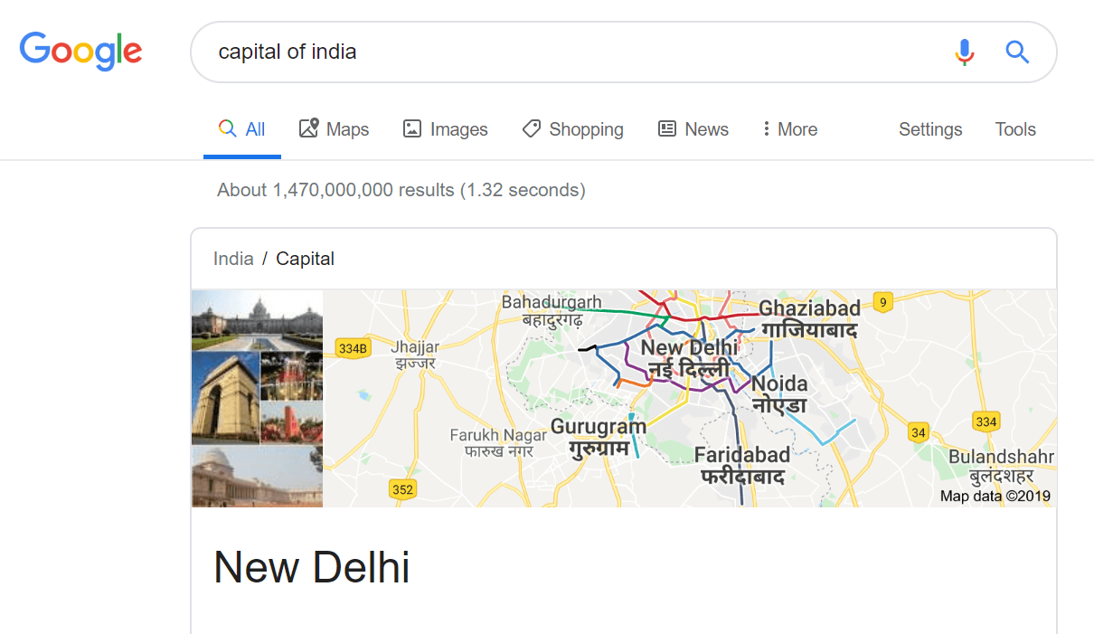 A know query example using New Delhi as the example.