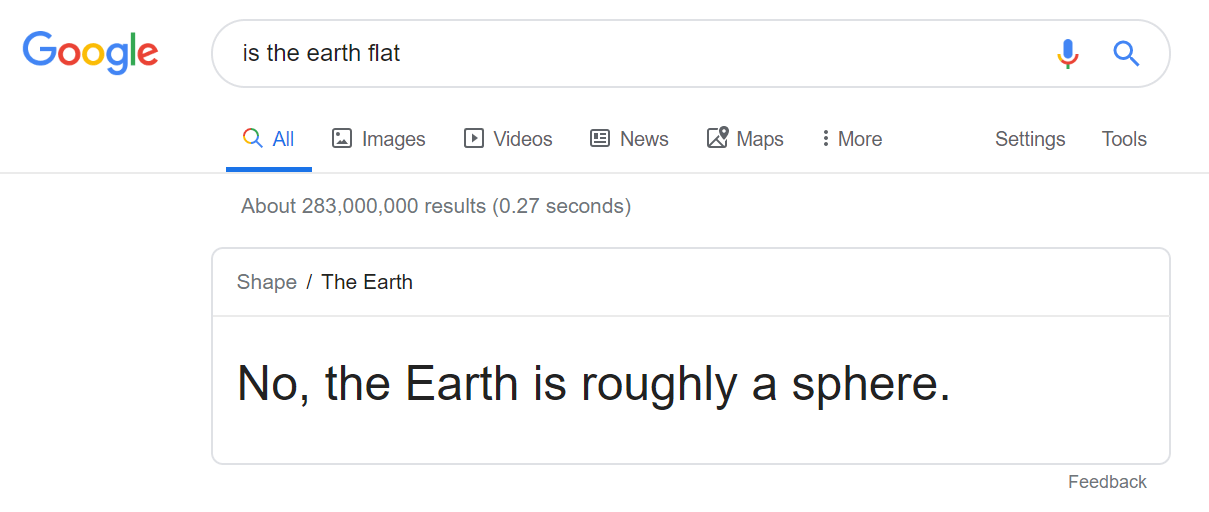 A search query asking whether the Earth is flat.