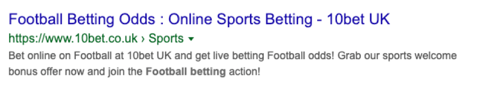 10bet SERP screenshot.