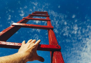 A ladder reaching into the sky. Concept of Google SERPs
