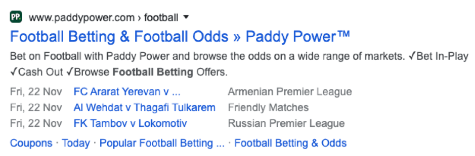 paddypower SERP screenshot.