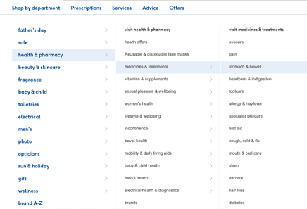 boots website navigation menu