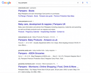 buy pampers serp screenshot