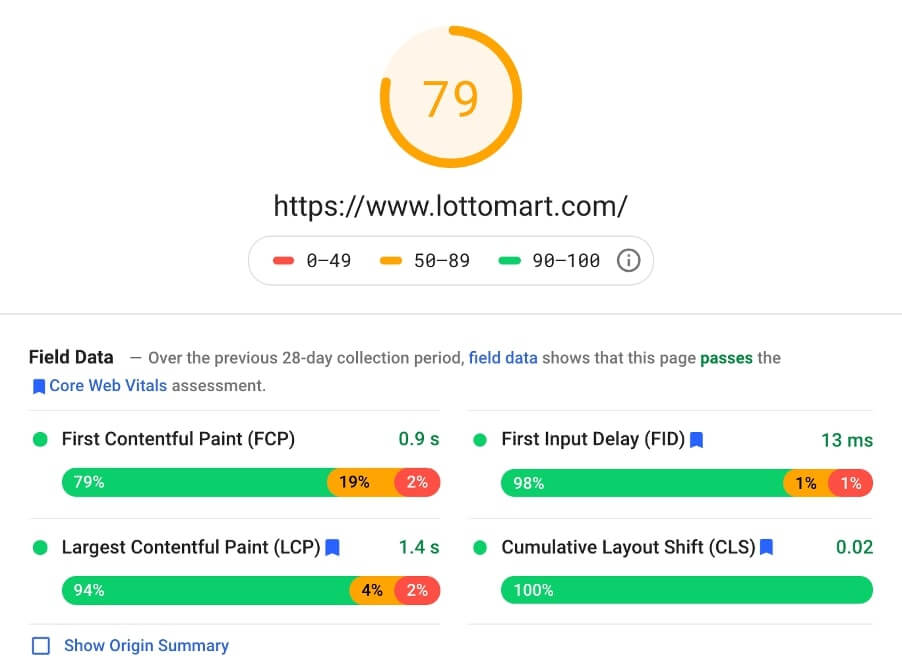 lottomart page speed insights screenshot