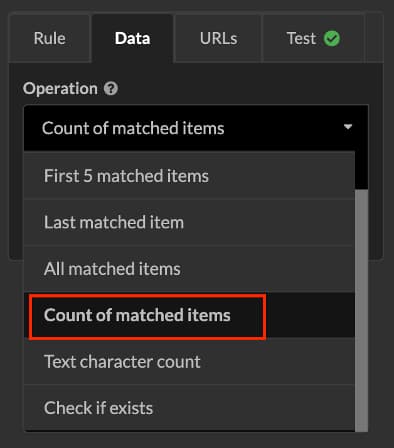 sitebulb count of matched items screenshot