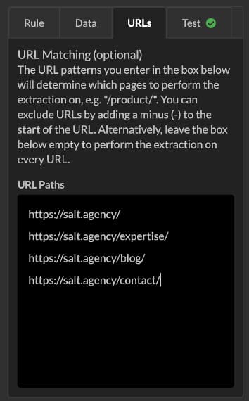 url matching tab sitebulb screenshot