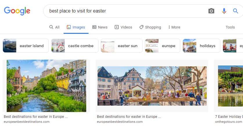 Google image search results for the search term “best places to visit for easter”