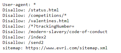 Evri robots.txt showing a link to their sitemap