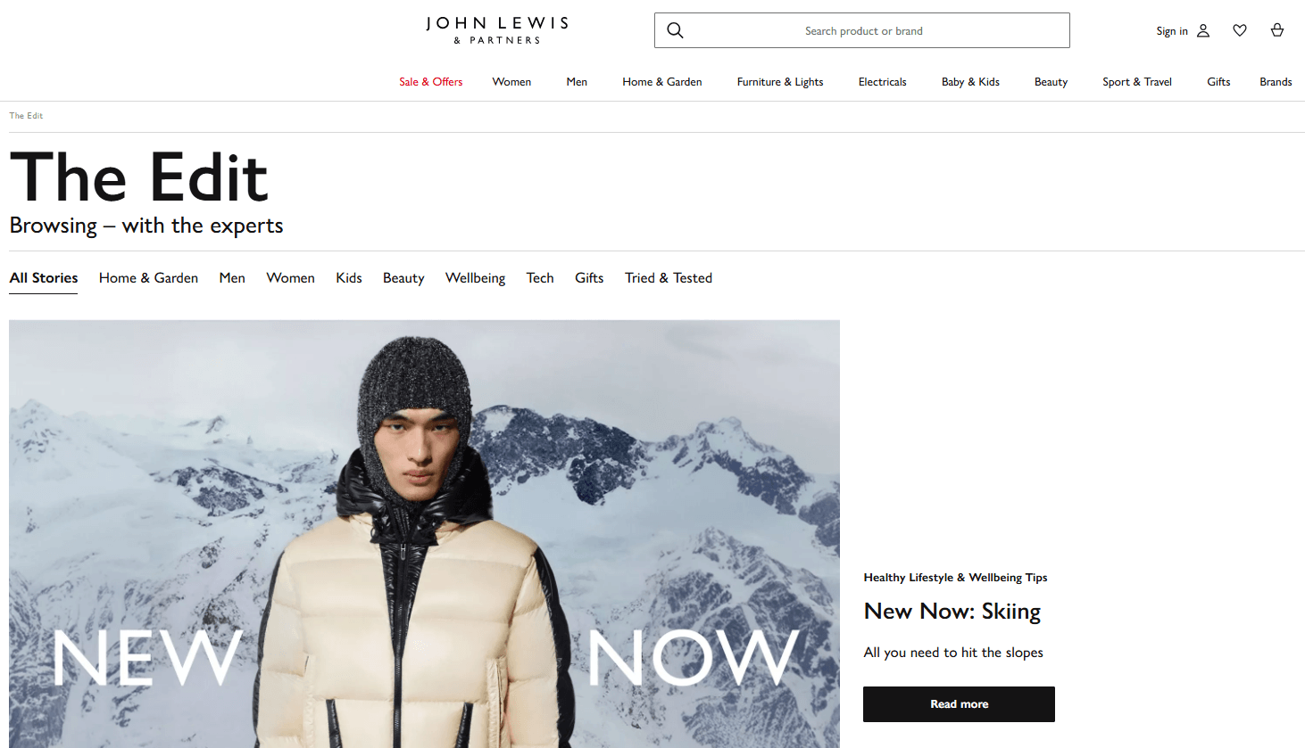 screenshot of John Lewis content hub page.