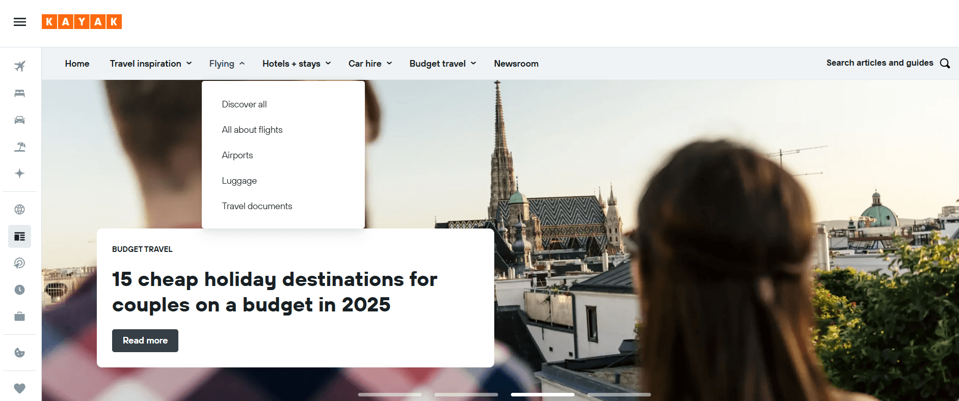 screenshot of Kayak content hub.