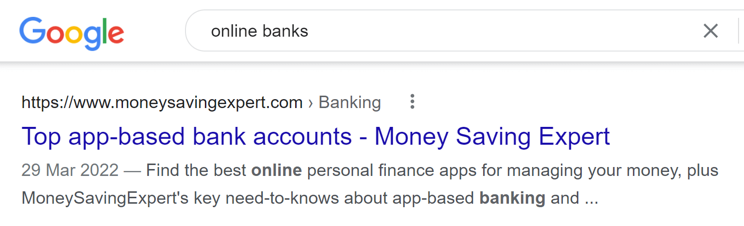 online banks search result informational