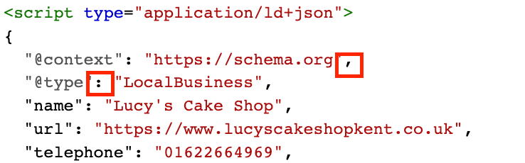 commas and colons in json-ld structured data