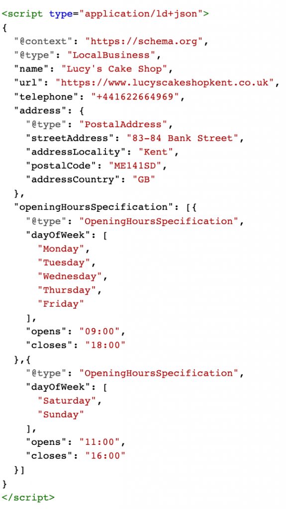 full schema structured data markup example