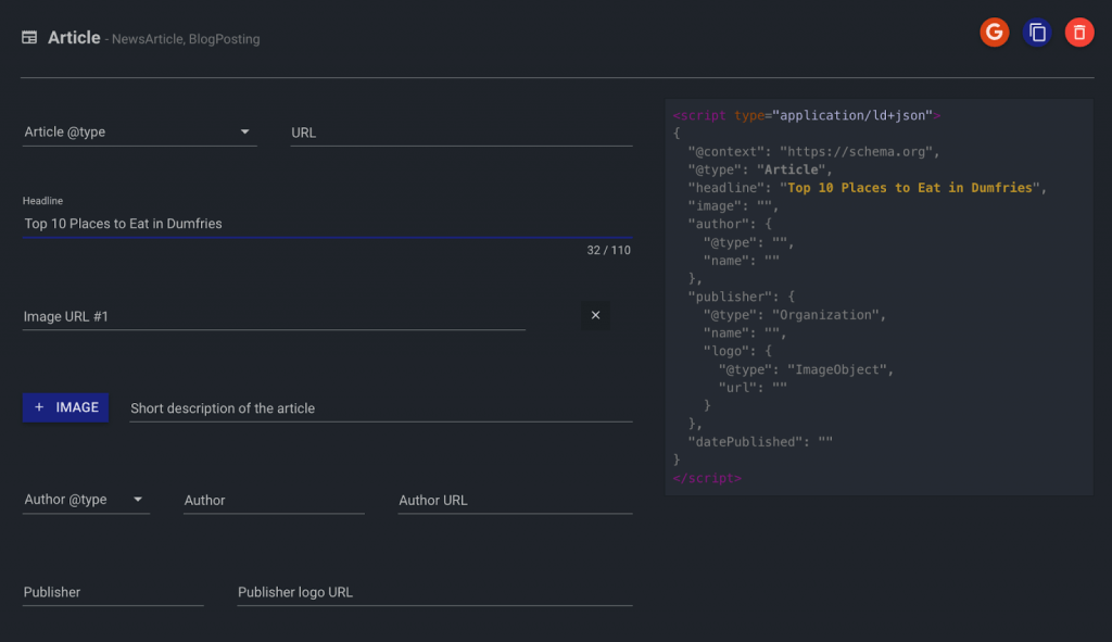 technicalseo structured data online generator screenshot