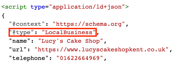type schema property in json-ld structured data