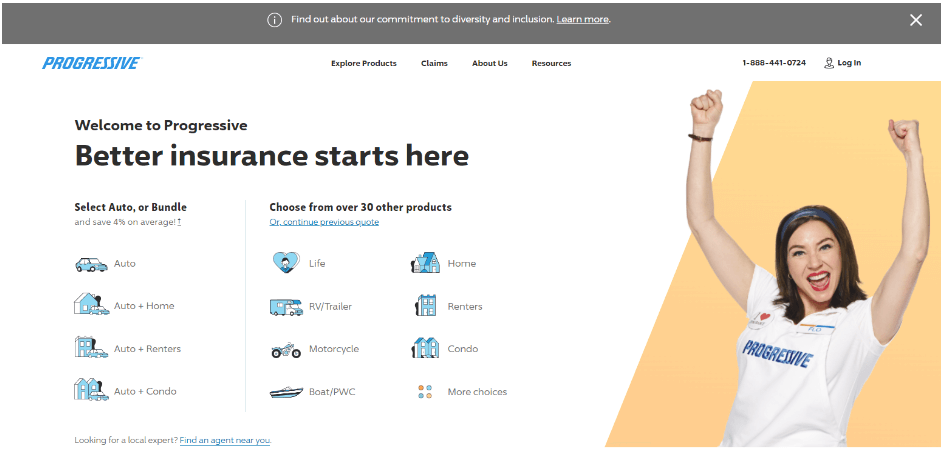 Current homepage in November 2022. Source: progressive.com 