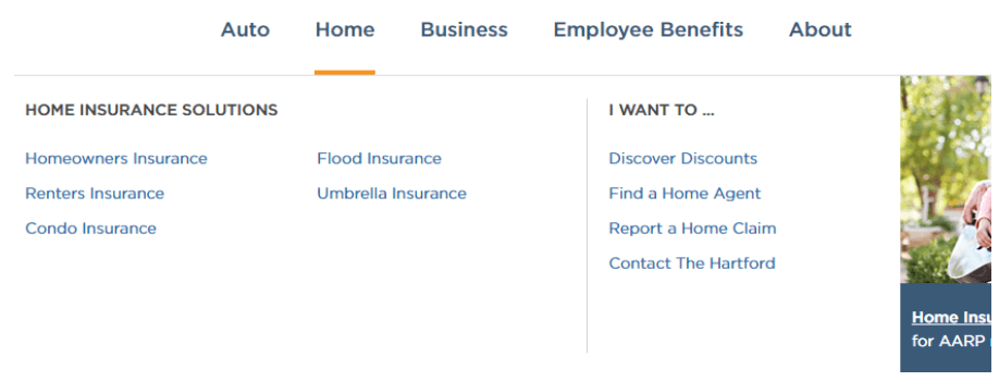 Home insurance services provided by The Hartford in October 2022. Source: Way Back Machine Web Archive (archive.org/web/)