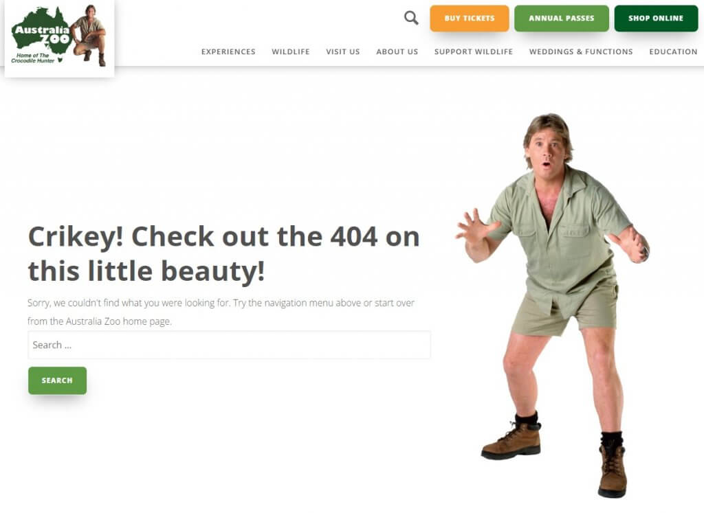 Australia Zoo 404 page