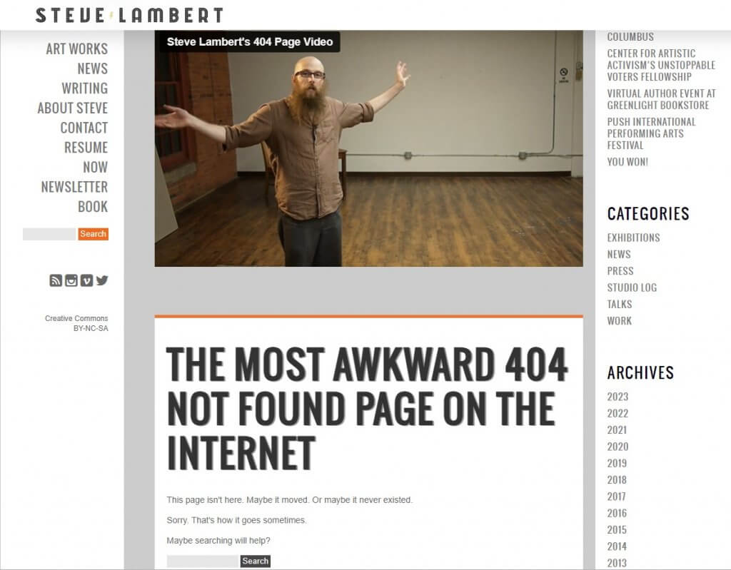 VisitSteve 404 page