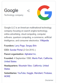 Screenshot of an example of a organisation schema of Google
