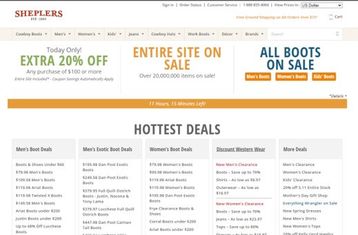 Sheplers home page screenshot
