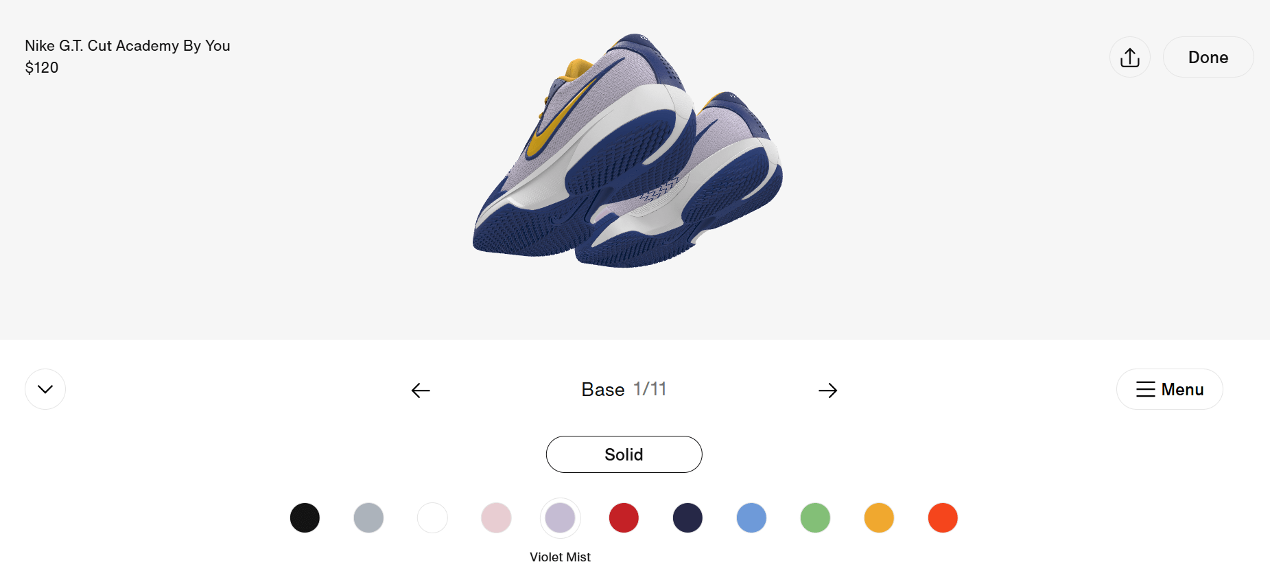 screenshot of Nike By You  customisation screen for a pair of trainers.