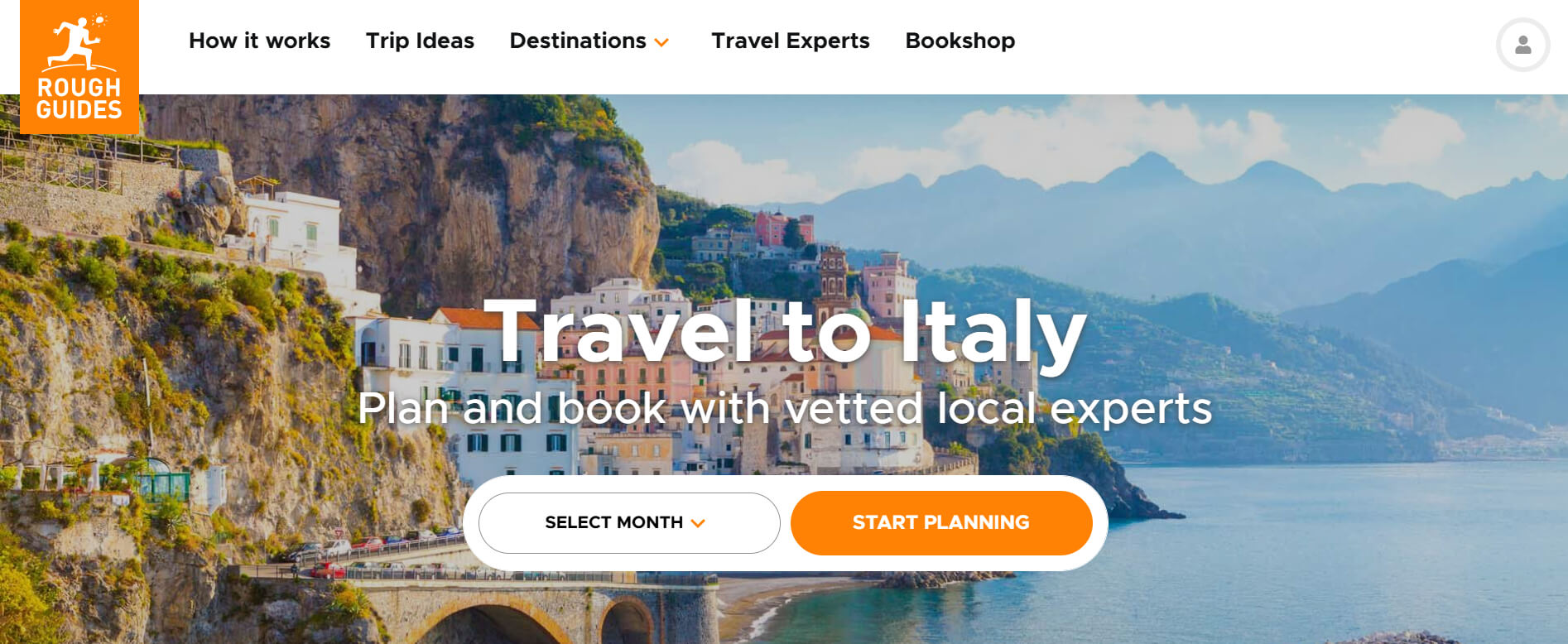 screenshot of Italy travel guide on Rough Guides website.
