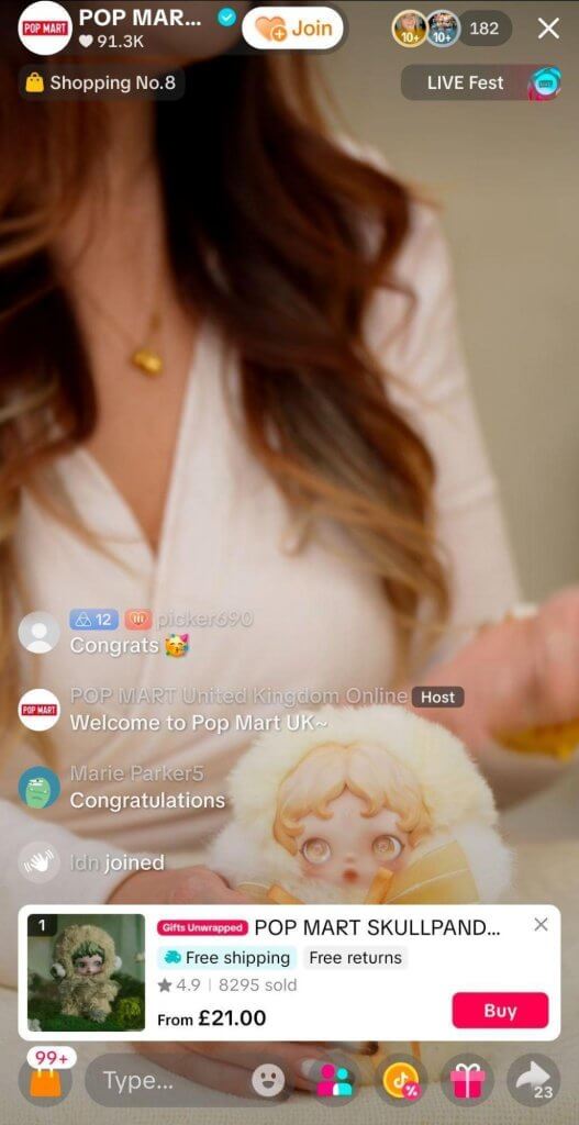 screenshot of Pop Mart on TikTok.