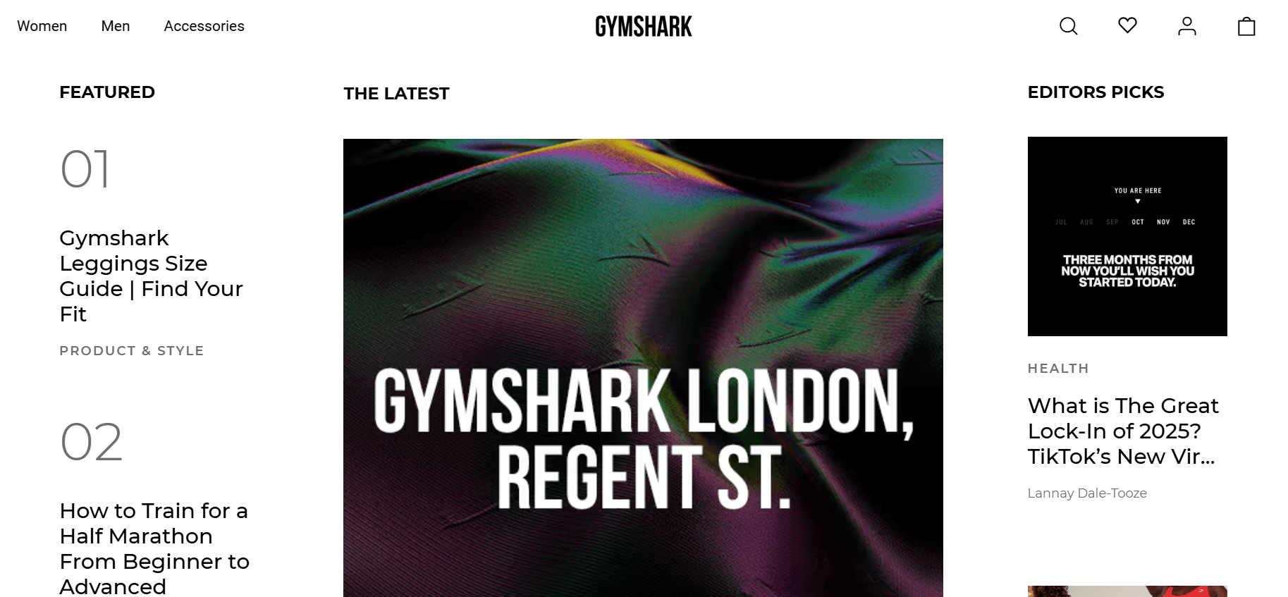 screenshot of Gymshark blog homepage.