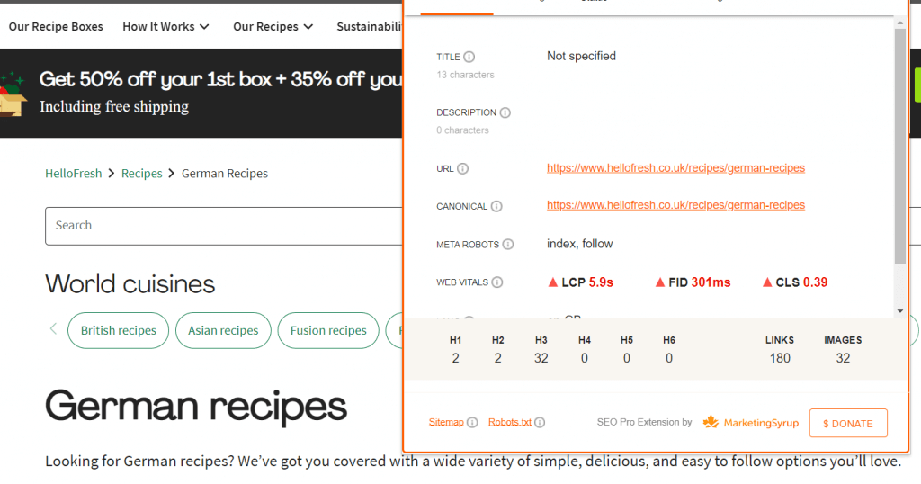 HelloFresh German recipies meta data