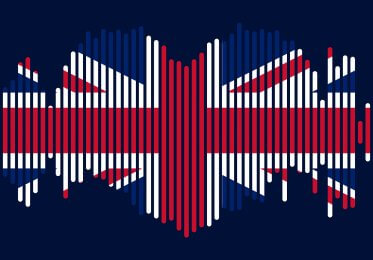 A sound wave with the Union Jack in the background.