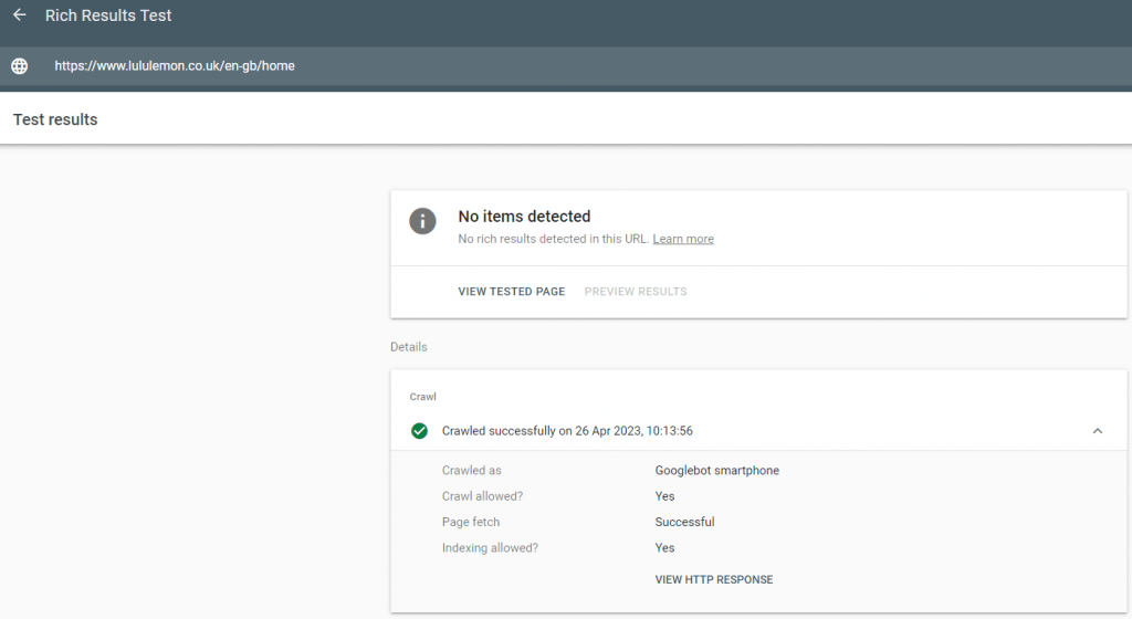 Rich result test with no schema detected for mark-up in microdata