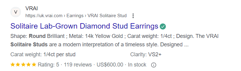 SERP results for round laboratory grown diamond stud earrings