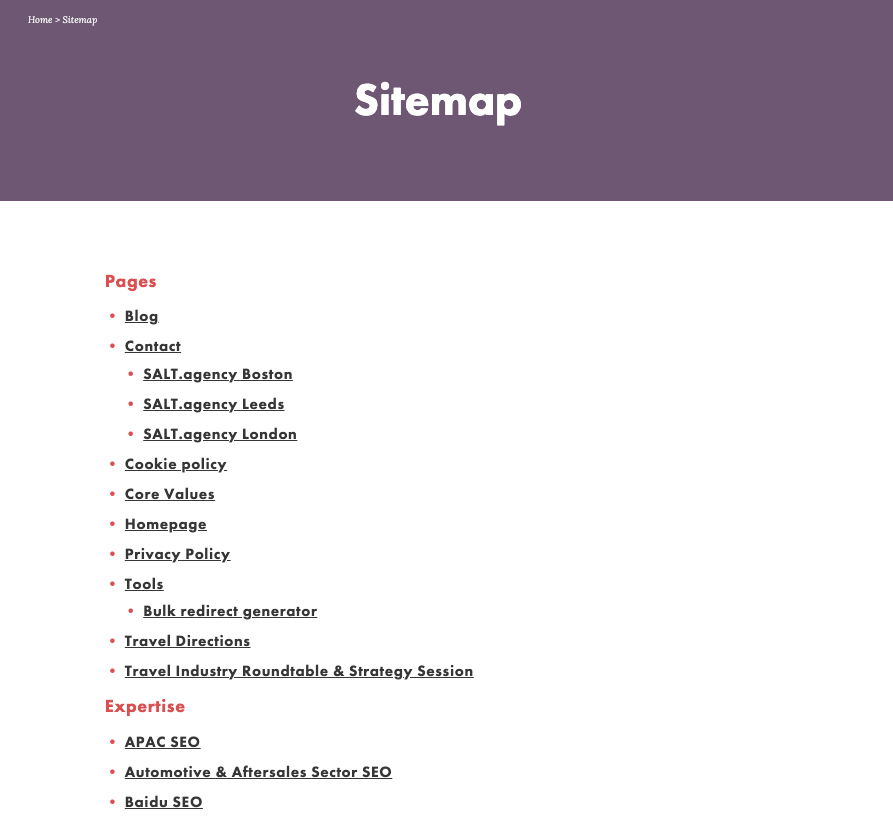 HTML Sitemap Example