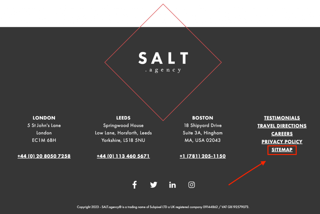 HTML sitemap location for SALT Agency