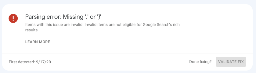 parsing error report in google search console