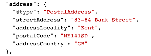 postalAddress JSON example