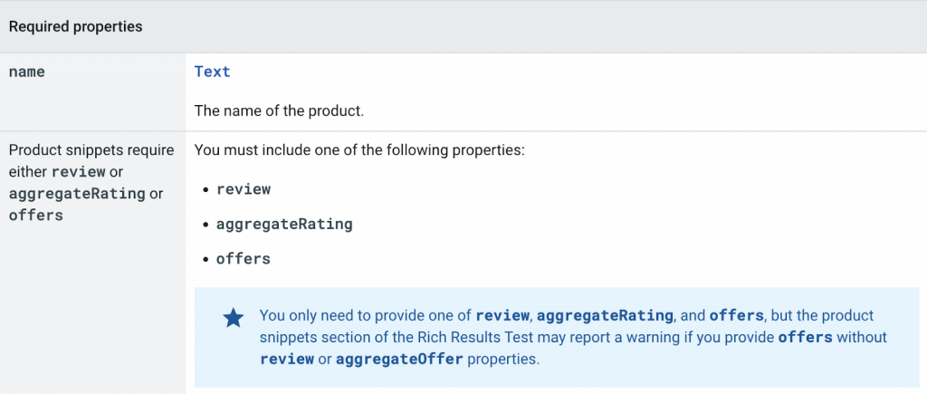 required properties of Product in Google Search Gallery