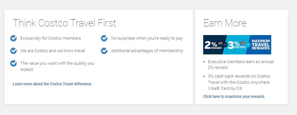 costco travel USPs and benefits example